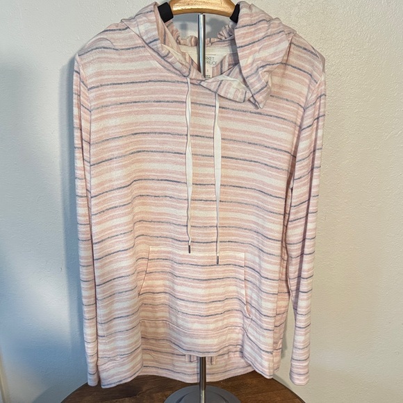 Market and spruce Striped Pink and White Hoodie size large - Picture 1 of 6